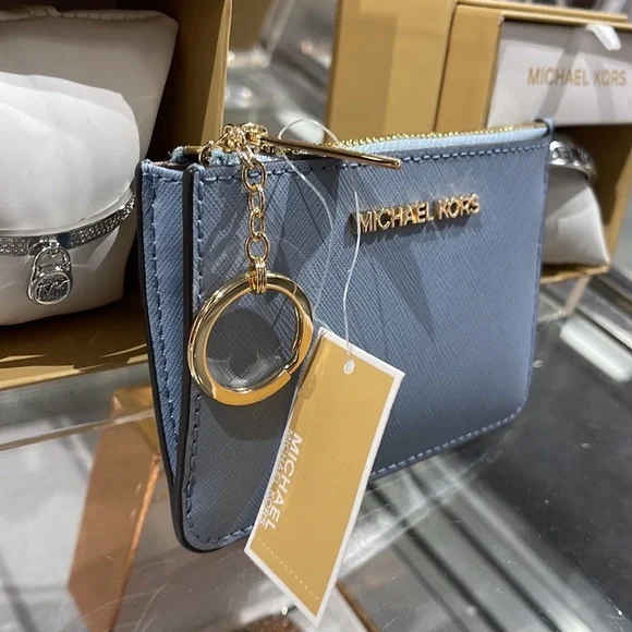 MICHAEL KORS SMALL TOP ZIP COINPOUCH WITH ID CARD CASE WALLET 
PALE BLUE 
NWT - Picture 14 of 16